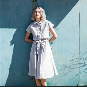 NotPerfectLinen Perth midi linen dress, size Medium, Moss Green